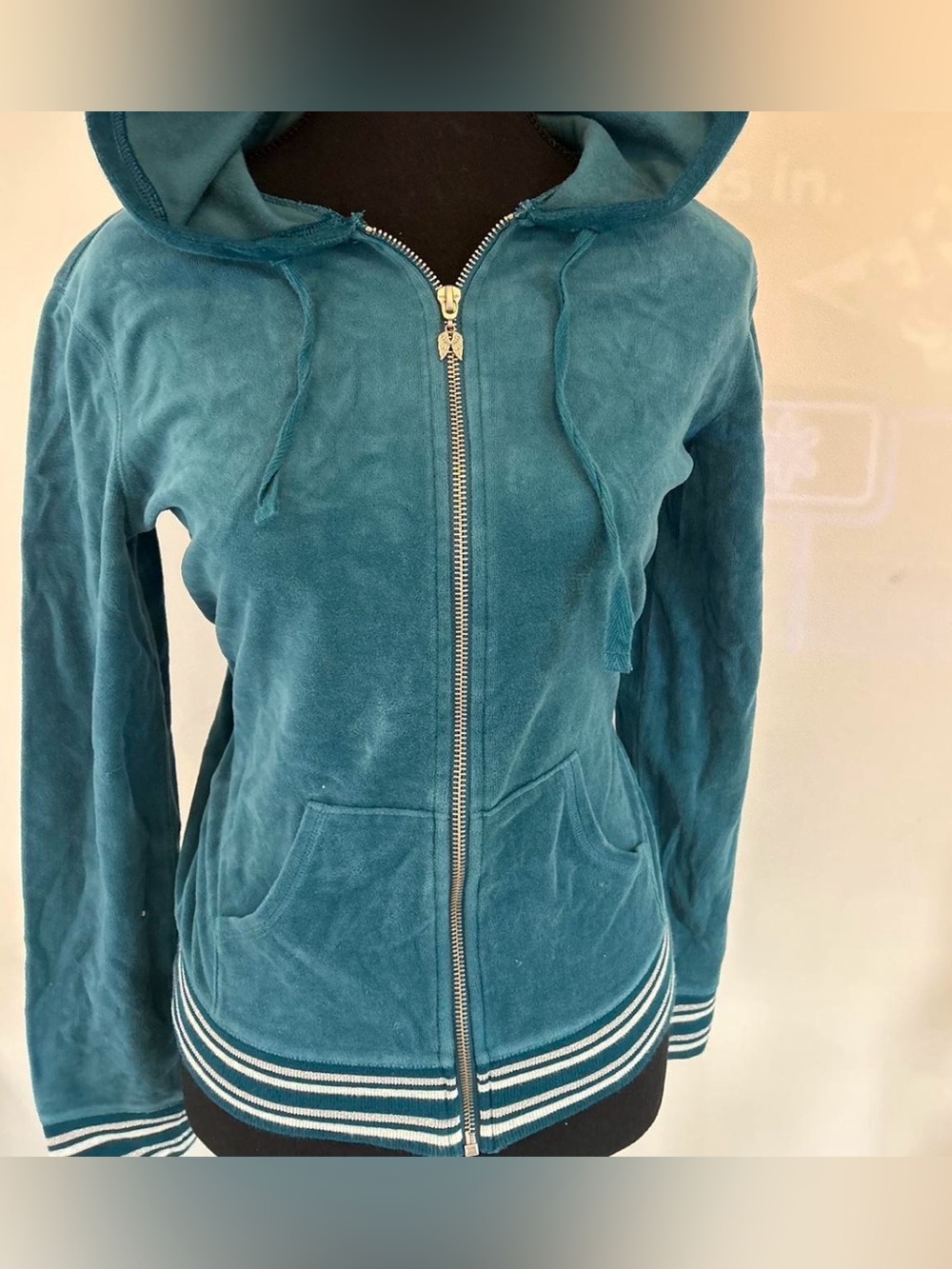 Victoria SECERT Teal Velour Zip-Up Hoodie